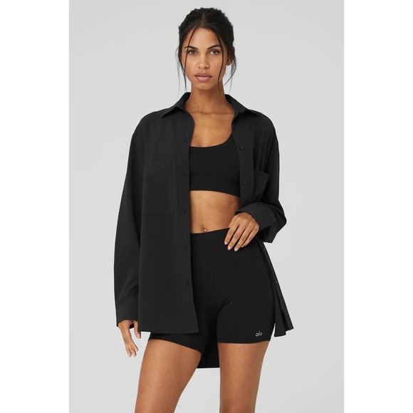Alo Yoga Dreamscape Button Down Long Sleeve Black L - Picture 2 of 11